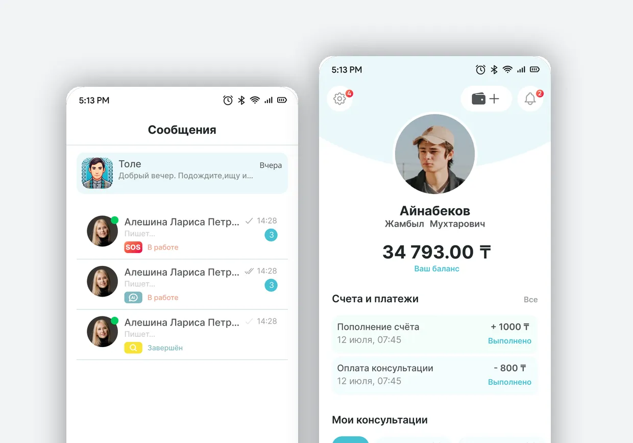 iPrav — список консультаций и профиль клиента